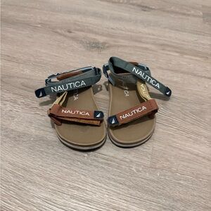Nautica Kids Brown and Green Hook-and-Loop Sport Sandals